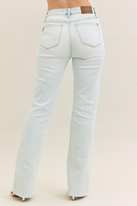 JB Mid Rise Destroyed Rebel Bootcut Jeans-Market Grey Boutique