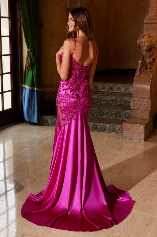 Preview only -  2026 Fuchsia Satin/Applique Trumpet Gown🤍