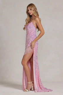 2026 - Pink Sequin Gown With Fringed Slit🤍