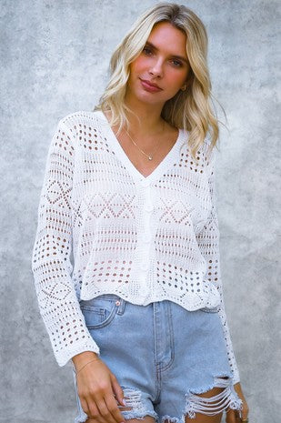 Button Down Long Sleeve Crochet Cardigan