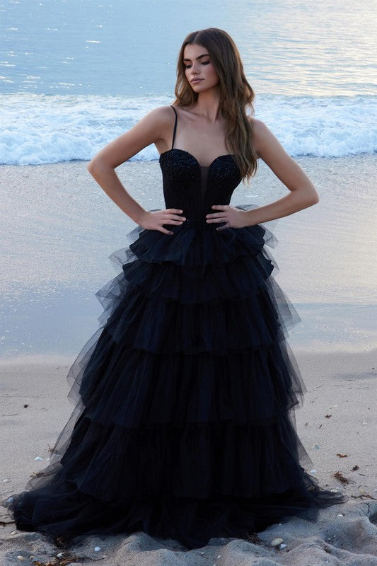 Preview only -  2026 Black Tulle Layered Ballgown🤍