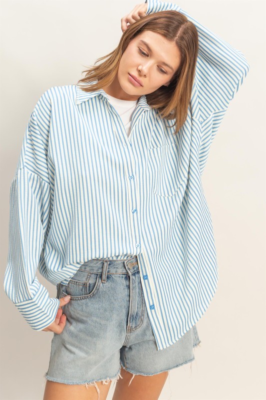 Beachy Blue Striped Button Down