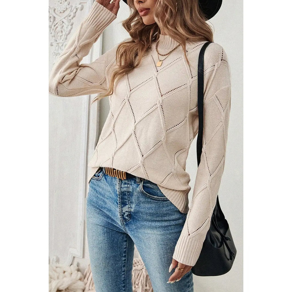 Ivory Cross Hollow Solid Sweater