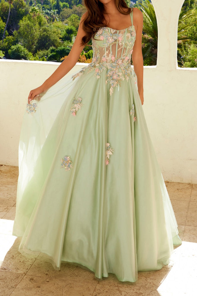 Sage Green Floral Appliqué Gown🤍