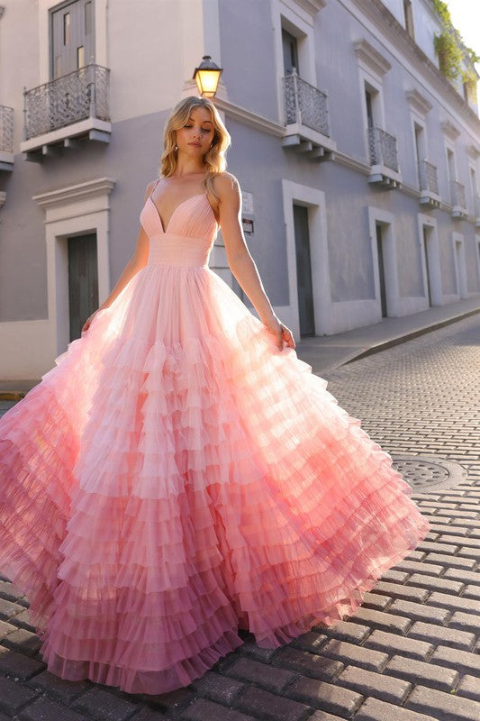 Preview only -  2026 Blush Ombre Strapless Ruffle Gown🤍