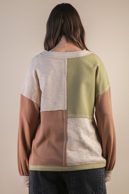 Mocha Oversized Color Block Top