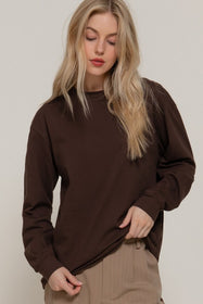 Brown Long Sleeve Round Neck Tee