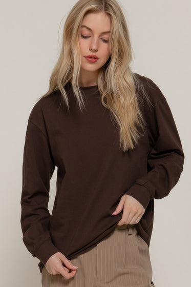 Brown Long Sleeve Round Neck Tee