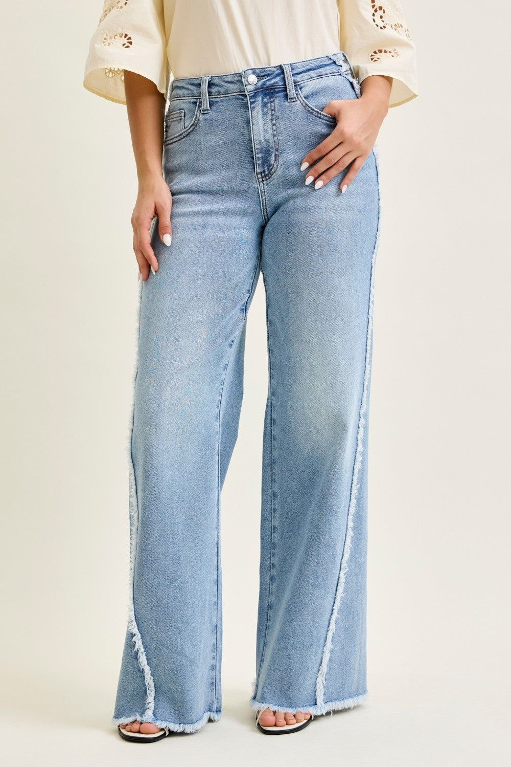 JB High Waist Retro Twisted Outseam Wide Denim-Market Grey Boutique