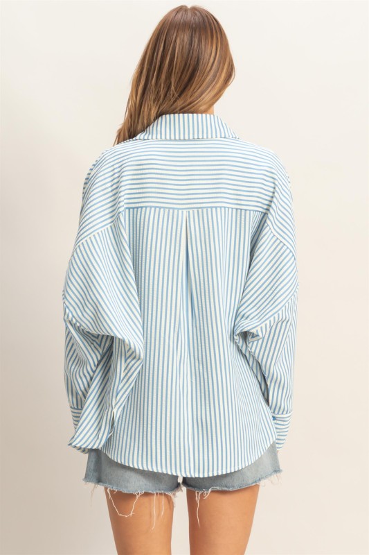 Beachy Blue Striped Button Down