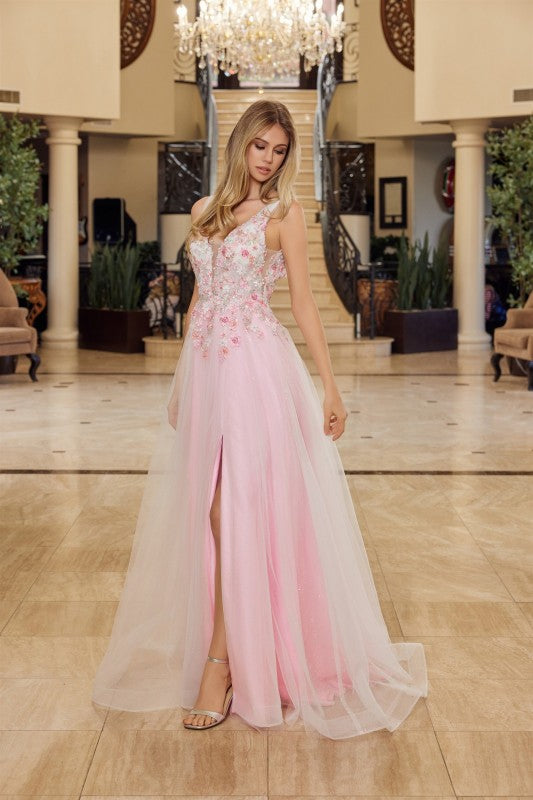 2026 - Baby Pink Floral Bodice A-Line Tulle Gown🤍-Market Grey Boutique