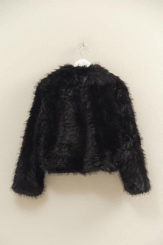 Black Shawl Collar Faux Fur Jacket