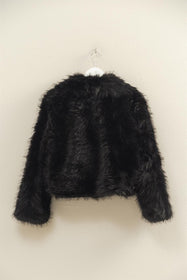 Black Shawl Collar Faux Fur Jacket