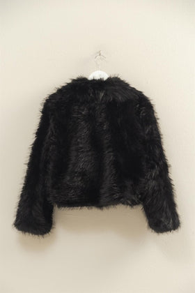Black Shawl Collar Faux Fur Jacket