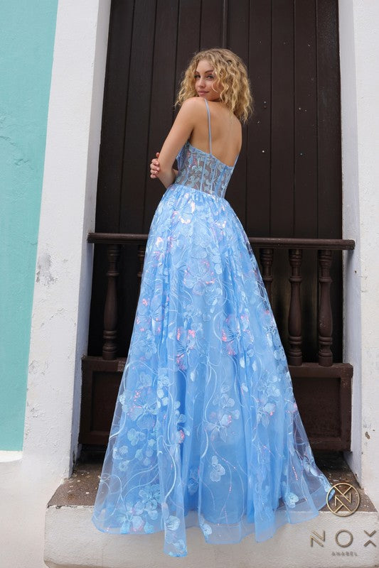Preview only -  2026 Dusty Blue Floral Corset Gown🤍