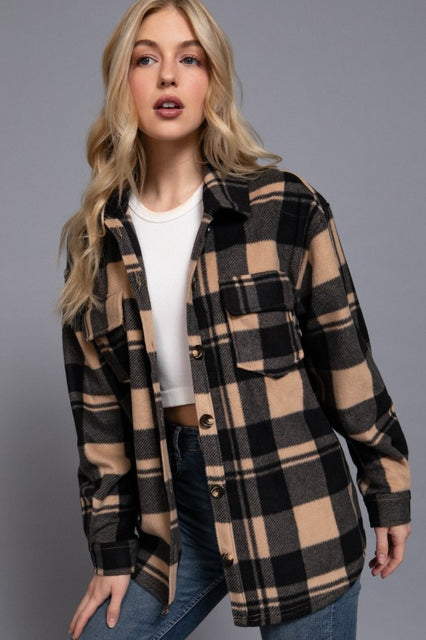 Taupe/Black Checker Fleece Shacket