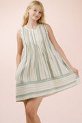 Beige/Green Striped Woven Mini Dress