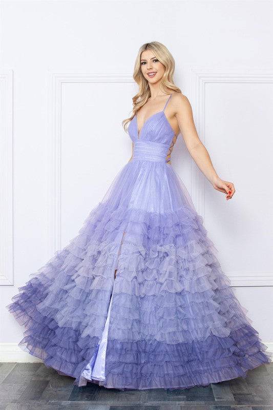 Preview only - 2026 Periwinkle Ombre Strapless Ruffle Gown🤍-Market Grey Boutique
