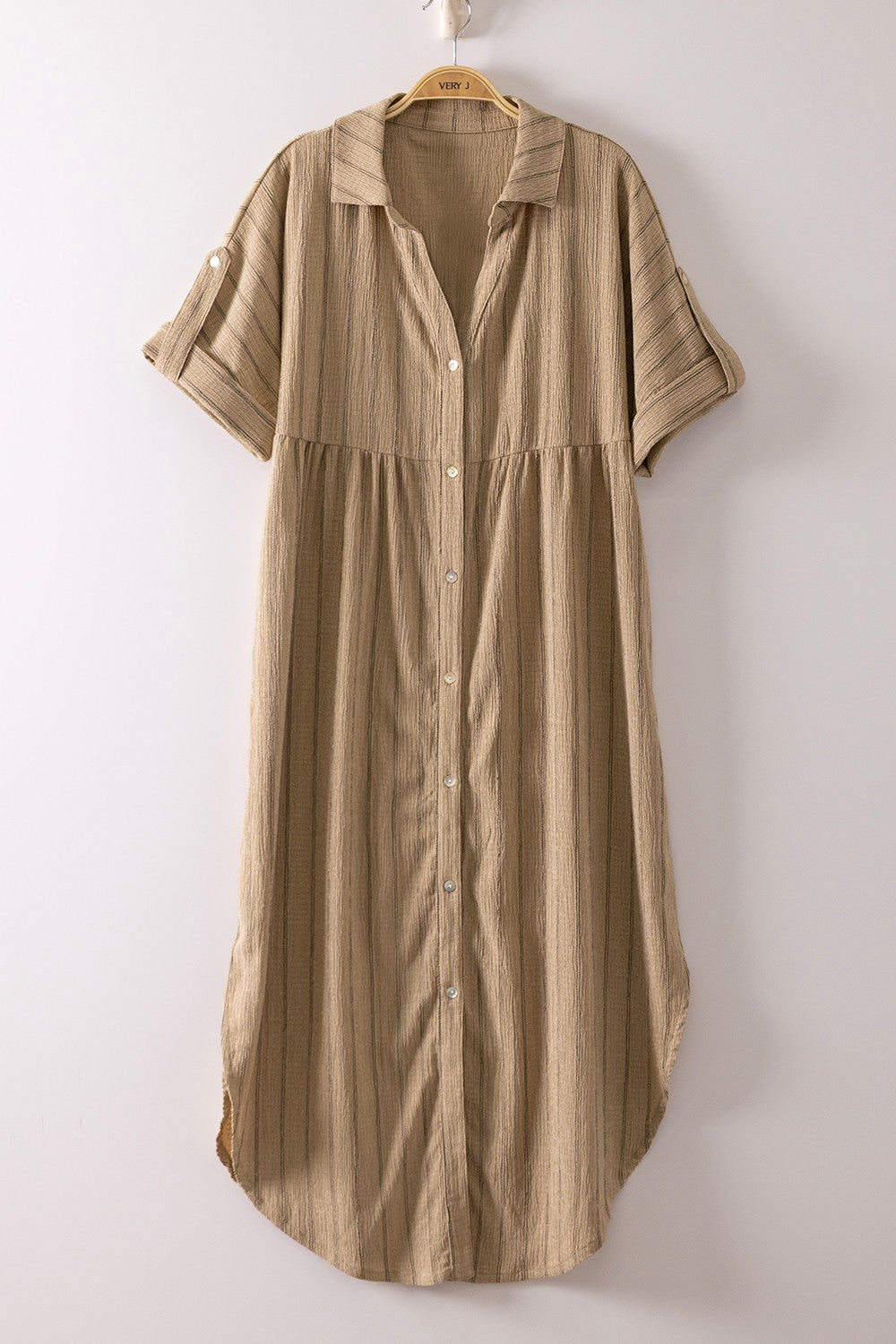 Taupe Linen Midi Button Down Dress
