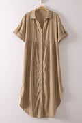 Taupe Linen Midi Button Down Dress