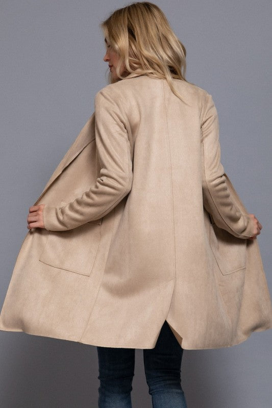 Beige Faux Suede Long Lightweight Jacket