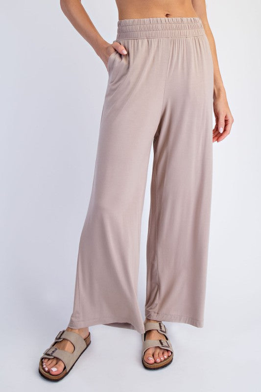Taupe Cropped Wide Leg Comfy Trousers