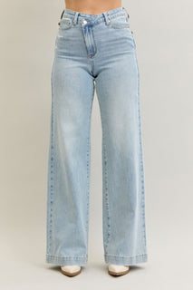 JB High Waisted Retro Wide Criss-cross Mild Destroy