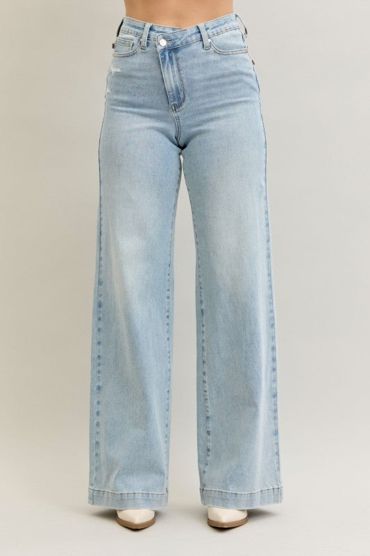 JB High Waisted Retro Wide Criss-cross Mild Destroy