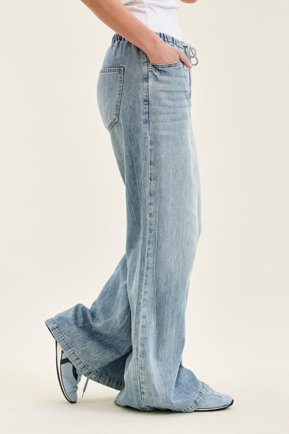 JB High Waist Palazzo Featherweight Denim-Market Grey Boutique
