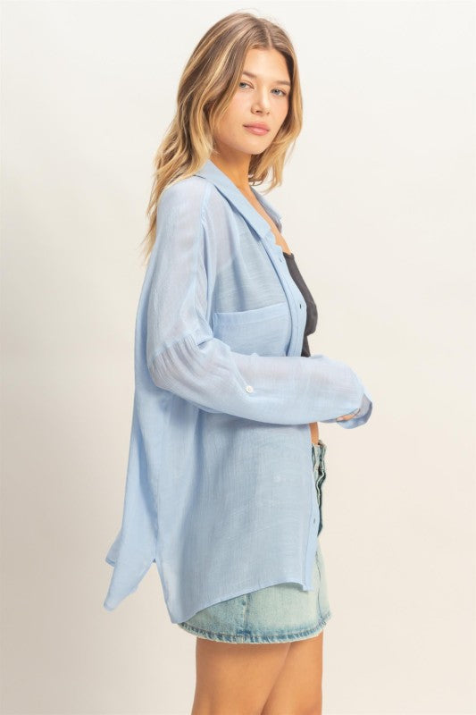 Powder Blue Gauzy Blouse