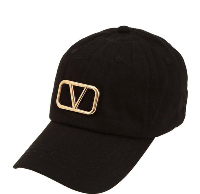 Gold V Buckle Black Hat