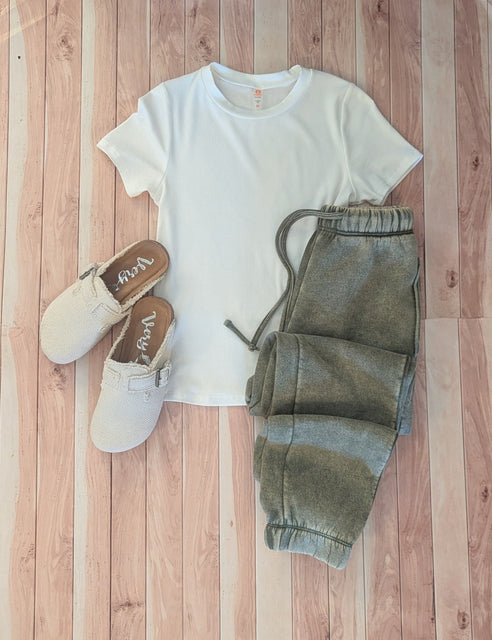 Light Olive Acid Wash Fleece Sweatpants