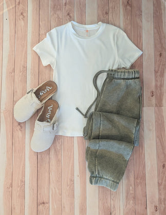 Light Olive Acid Wash Fleece Sweatpants