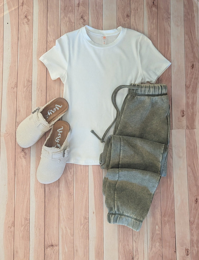 Light Olive Acid Wash Fleece Sweatpants