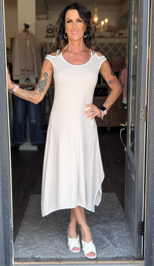 Scoop Neck Sleeveless Asymmetrical Hem Midi Dress