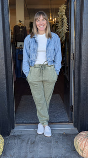 Light Olive Acid Wash Fleece Sweatpants