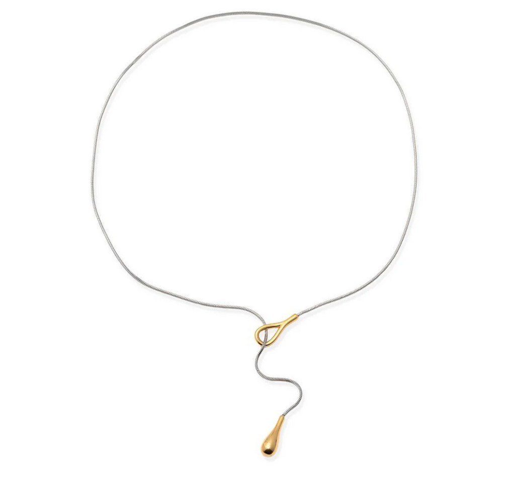 Mixed Metal Teardrop Lariat Necklace