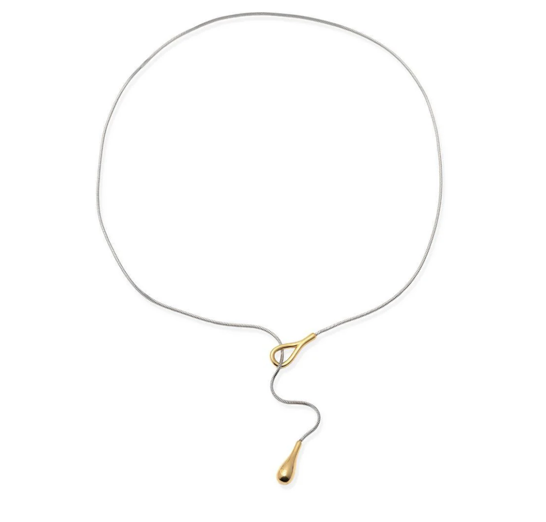 Mixed Metal Teardrop Lariat Necklace