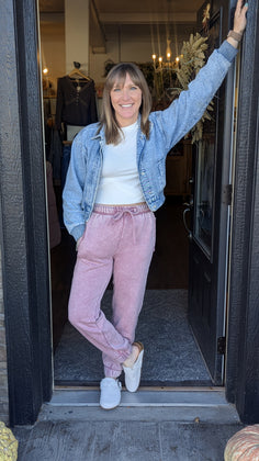 Light Rose Acid Wash Fleece Sweatpants