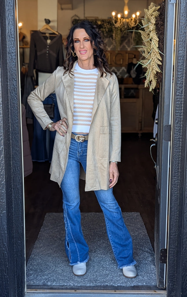 Beige Faux Suede Long Lightweight Jacket