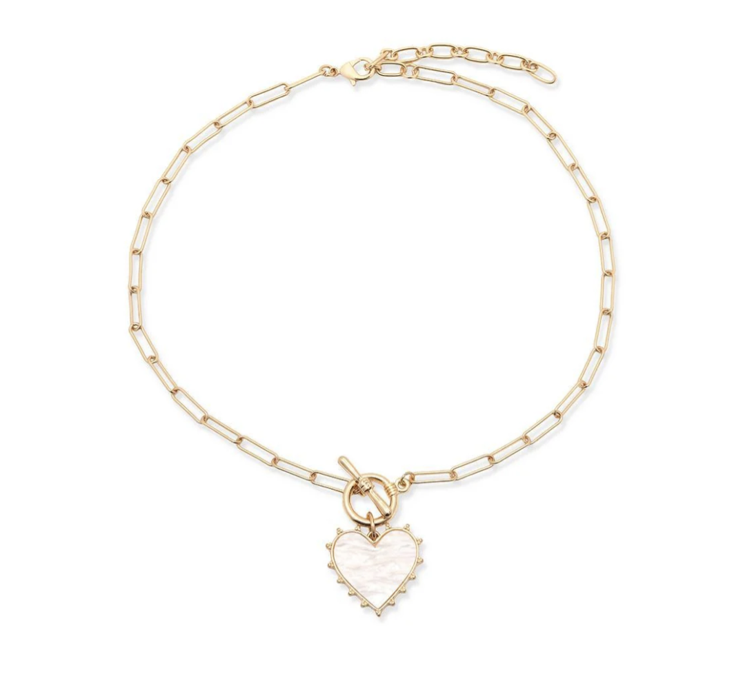 18" Gold Mother of Pearl Heart Pendant Necklace