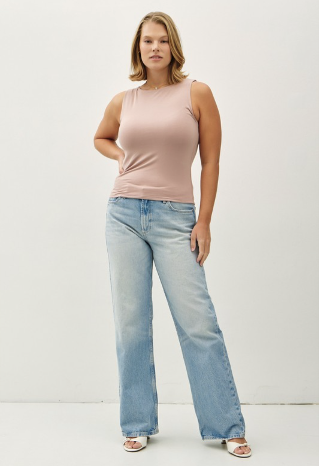 Curvy Hazelnut Basic Boat Neck Tank