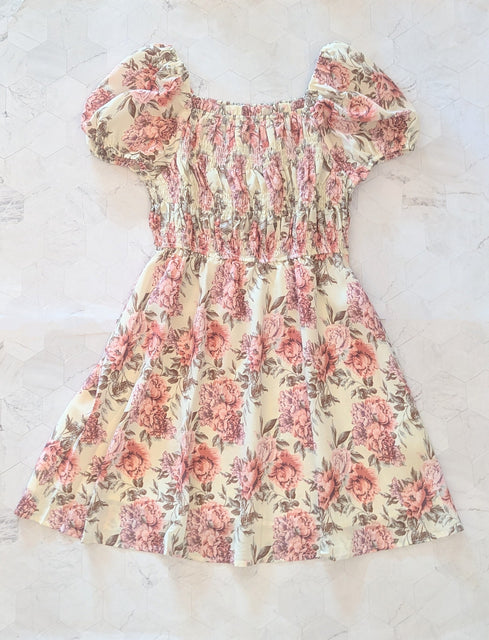 Smocked Floral Puff Sleeve Mini Dress
