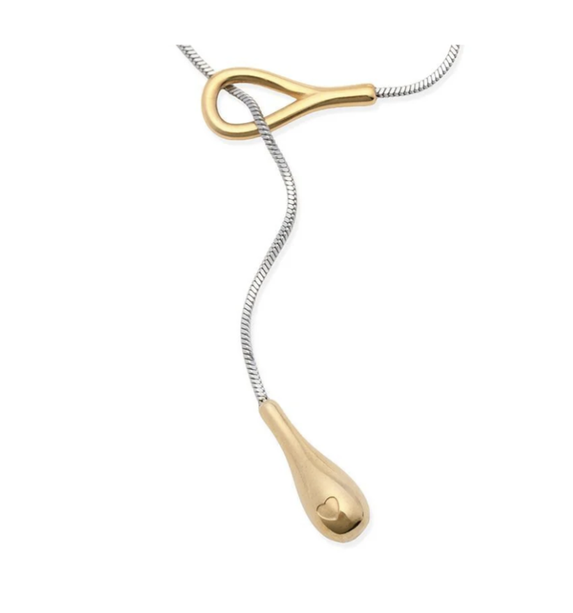 Mixed Metal Teardrop Lariat Necklace