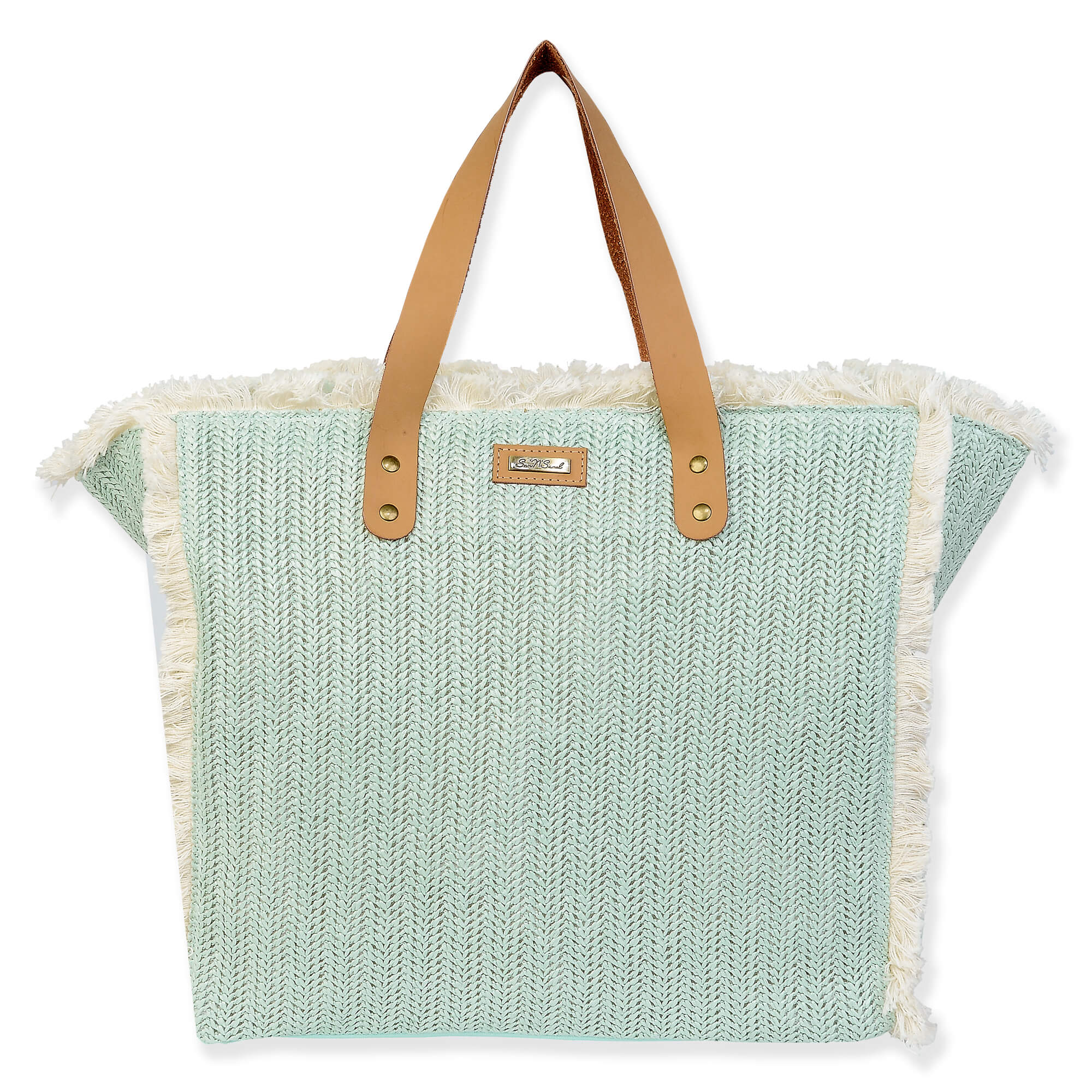 Mint Poly Straw Shoulder Tote