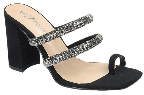 Black Nub Chunky Heel Dressy Sandal