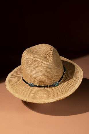 Straw Panama Hat with Natural Stones