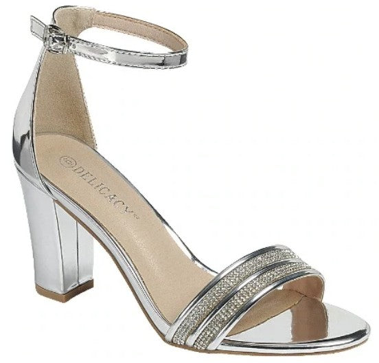 Rise/24 Silver Chunky Heel Dressy Sandal