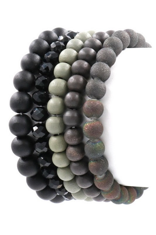 Faceted Glass/Wood Bead Stretch Bracelet
